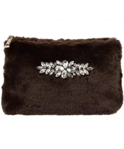Faux Fur Standing Pouch W/Crystals