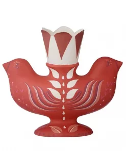 Candle Holder H12cm Twin Birds Ruby