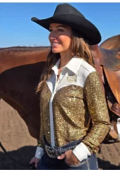 Gold Buckle Sequin Shirt - Cowgirl Tuff
