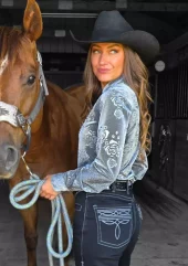 Grå Button Up Shirt - Cowgirl Tuff