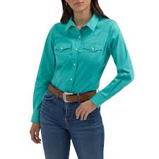 Wrangler Retro Long Sleeve Solid Shirt - Bright Aqua
