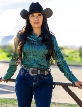 Emerald Sequin Pullover Button Up medium weight & stretch - Cowgirl TUFF
