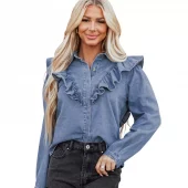 Ranch Life - Dusk Blue Denim Ruffled Casual Top