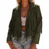 Ranch Life - Green Cropped Fringe Faux Suede Jacket