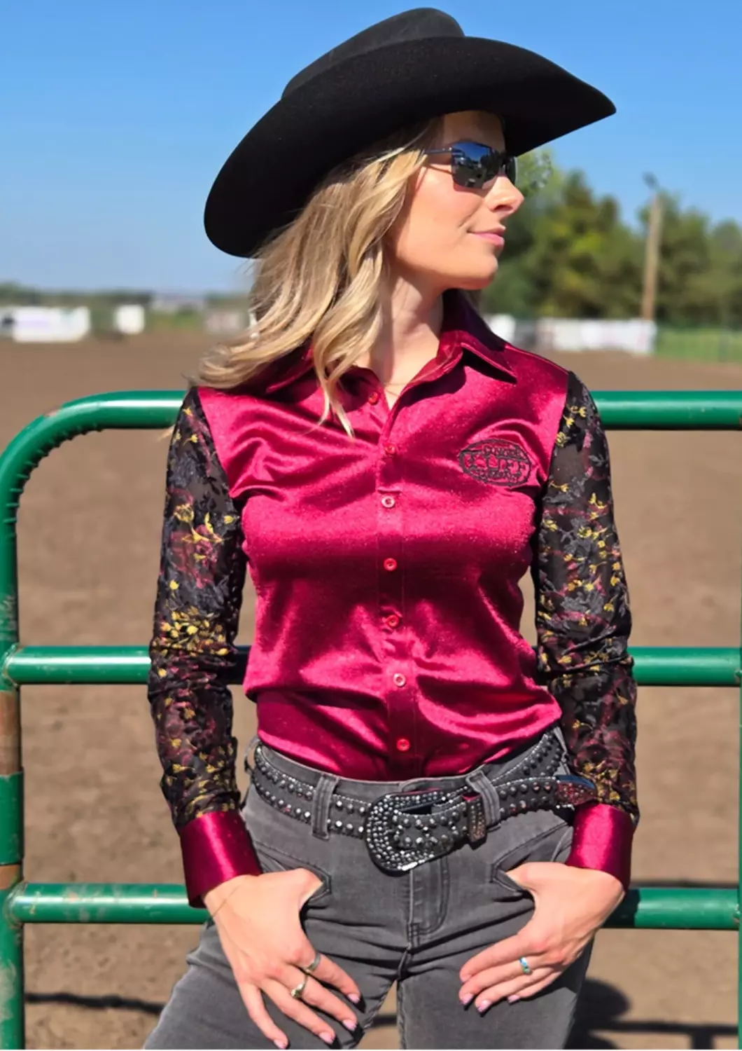 Ruby Red Satin Button Up - Cowgirl Tuff