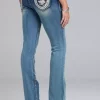Horse Shoe/Floral Embroidered Bootcut Jeans - Grace In LA