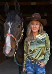 Grønn Embroidered Satin Button Up - Cowgirls Tuff