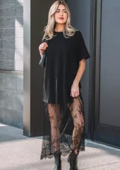 Black Lace T Shirt Dress- Ranch Life