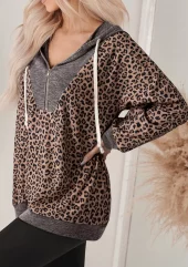 Ribbed Leopard Print Zip Hoodie - Ranch Life