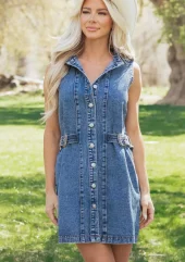 Belt Button Denim Dress - Ranch Life