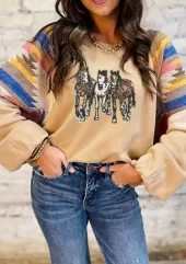 Horses Graphic Aztec Sweatshirt - Ranch Life