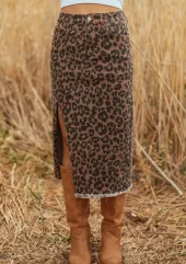 Leopard Print Denim Skirt - Ranch Life
