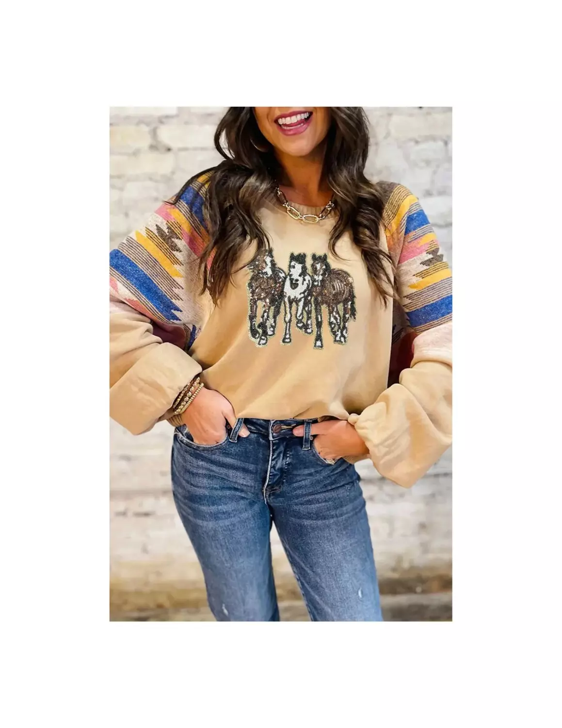 Horses Graphic Aztec Sweatshirt - Ranch Life
