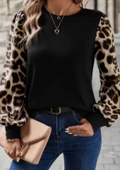 Leopard Puff Sleeve Sweatshirt - Ranch Life