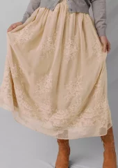 Oatmeal Embroidered Mesh Skirt - Ranch Life