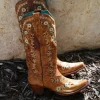 Cognac Flowered Embroidery Glow - Corral