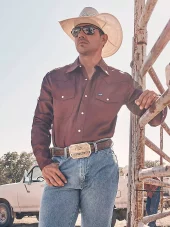Cowboy Cut® Firm Finish Twill Western Snap Work Shirt - Burgunder - Wrangler