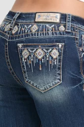 Grace in LA Aztec Colored Embroidery Yoke Bootcut Jeans