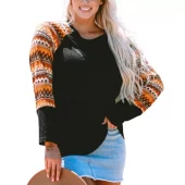 Orange Print Patchwork Sweatshirt - Ranch Life