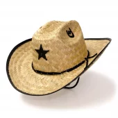 Kid's Palm Straw Sheriff Hat with Black Trim - Western Express