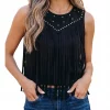Black Button Fringe Sleeveless Top - Ranch Life