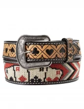 3D Leather Belt Aces Embroidered Western Belt - M&F