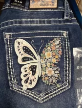 Butterfly Floral Jeans 32" Grace In La