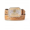 Tan Genuine Leather Tapered Belt with Embossed Floral Body - Ariat