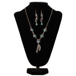 Silver Strike Ladies Earring and Necklace Set Stone Feather Turquoise