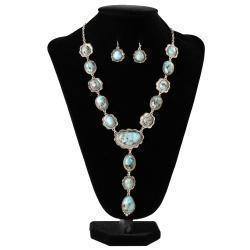 Silver Strike Ladies Earrings and Necklace Set Matte Stones Turquoise - MF