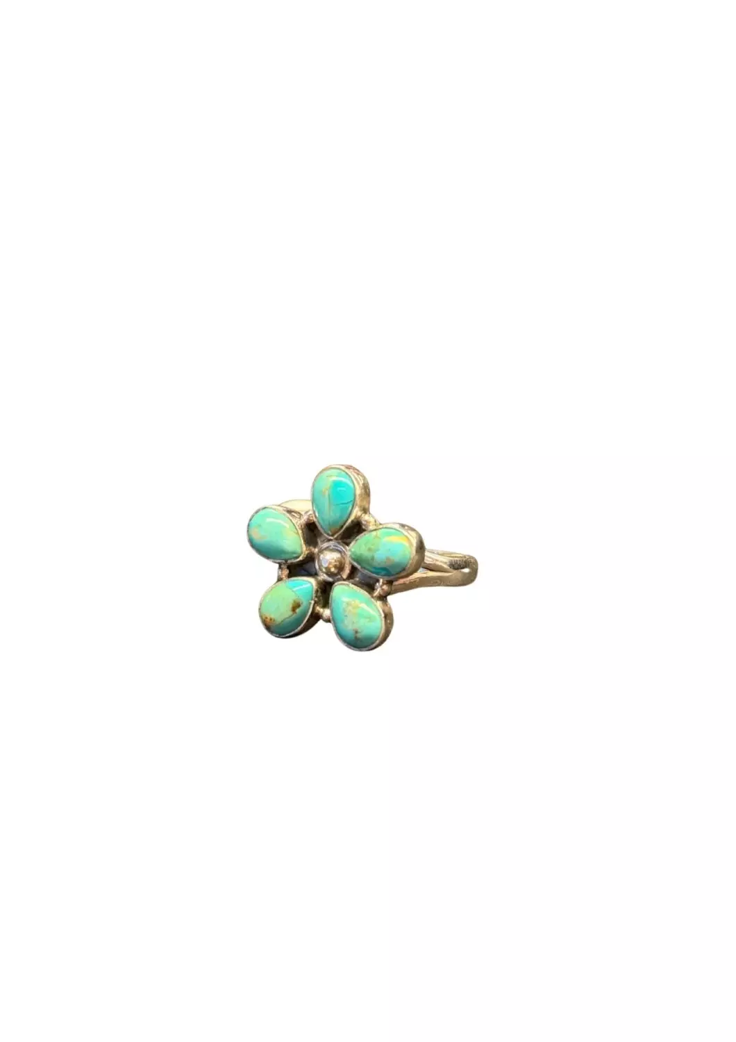 Real Turquoise And Silver Flower Ring 0.2 - Silver And Asseccories