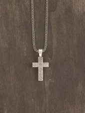 Twister Mens Necklace 22" Floral Engraved Cross - M&F