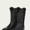 BLACK OSTRICH INLAY AND EMBROIDERY WIDE SQ. TOE COWBOY BOOT - Corral