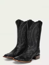 BLACK OSTRICH INLAY AND EMBROIDERY WIDE SQ. TOE COWBOY BOOT - Corral