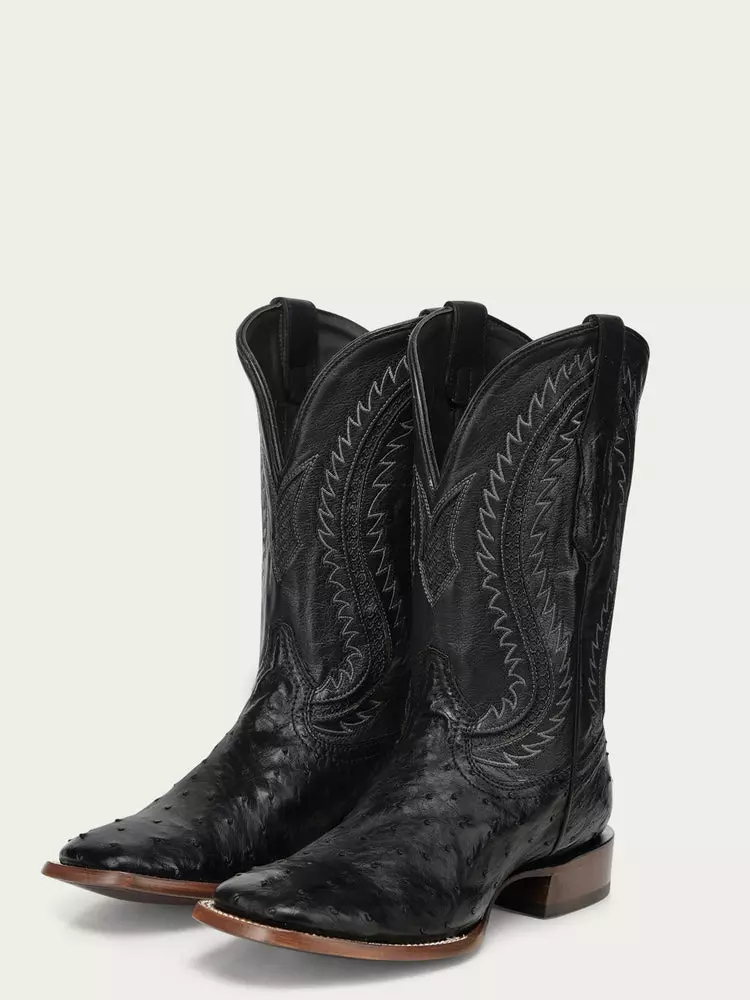 BLACK OSTRICH INLAY AND EMBROIDERY WIDE SQ. TOE COWBOY BOOT - Corral