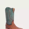 EMBROIDERY COGNAC FULL QUILL OSTRICH WIDE SQUARE TOE NAVY BLUE COWBOY BOOT - Corral