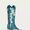 WHITE FLORAL EMBROIDERY WITH CRYSTALS NAVY BLUE SNIP TOE COWBOY BOOT - Corral