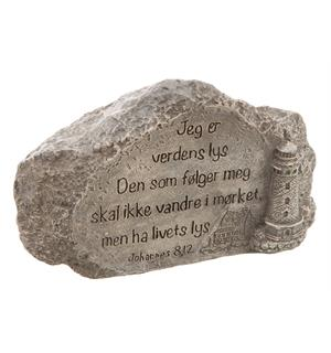 Stein m/bibeltekst Joh 8.12, grå, 12x7,5cm