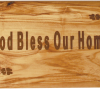 Veggskilt oliventre, God Bless our home (9,5x20 cm)