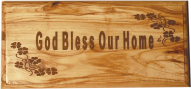 Veggskilt oliventre, God Bless our home (9,5x20 cm)