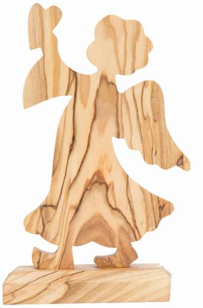 Figur oliventre, Engel på plate m/hjerte, 15 cm