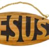 Veggskilt, oliventre, Jesus-fisk (17x6 cm)