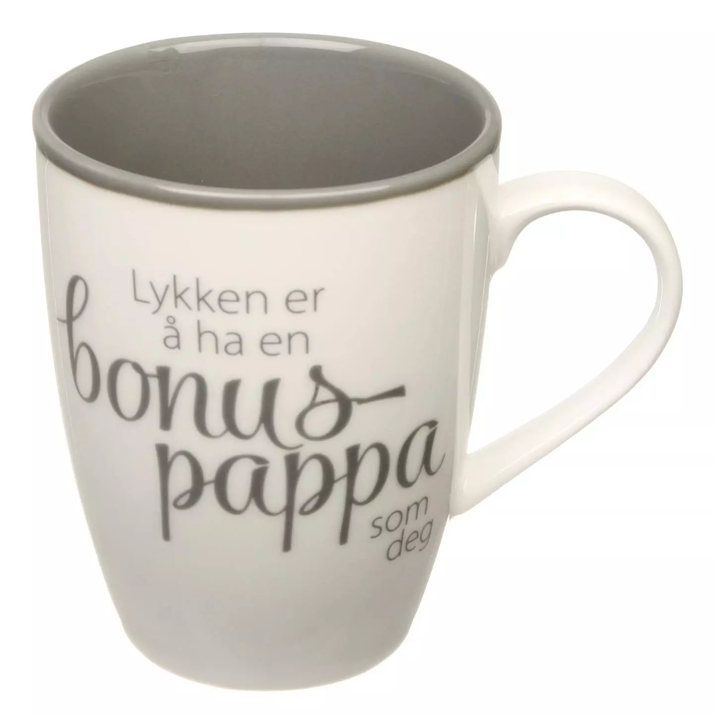 Krus, hvit m/grå, Lykken er å ha en bonuspappa som deg. Utsolgt fra leverandør!