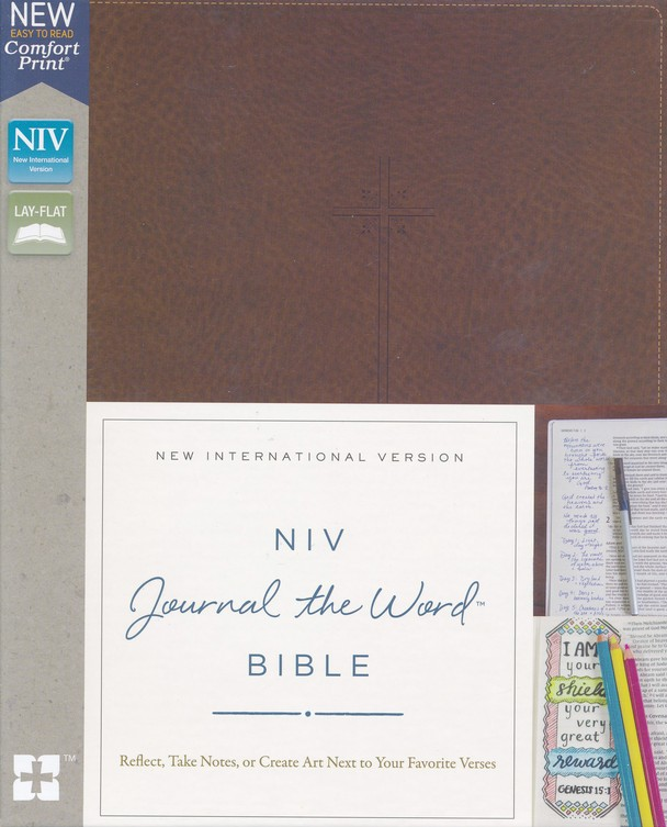 NIV - Journal the Word Bible, Imitation Leather, Brown, Red Letter Edition, Comfort Print: Reflect,