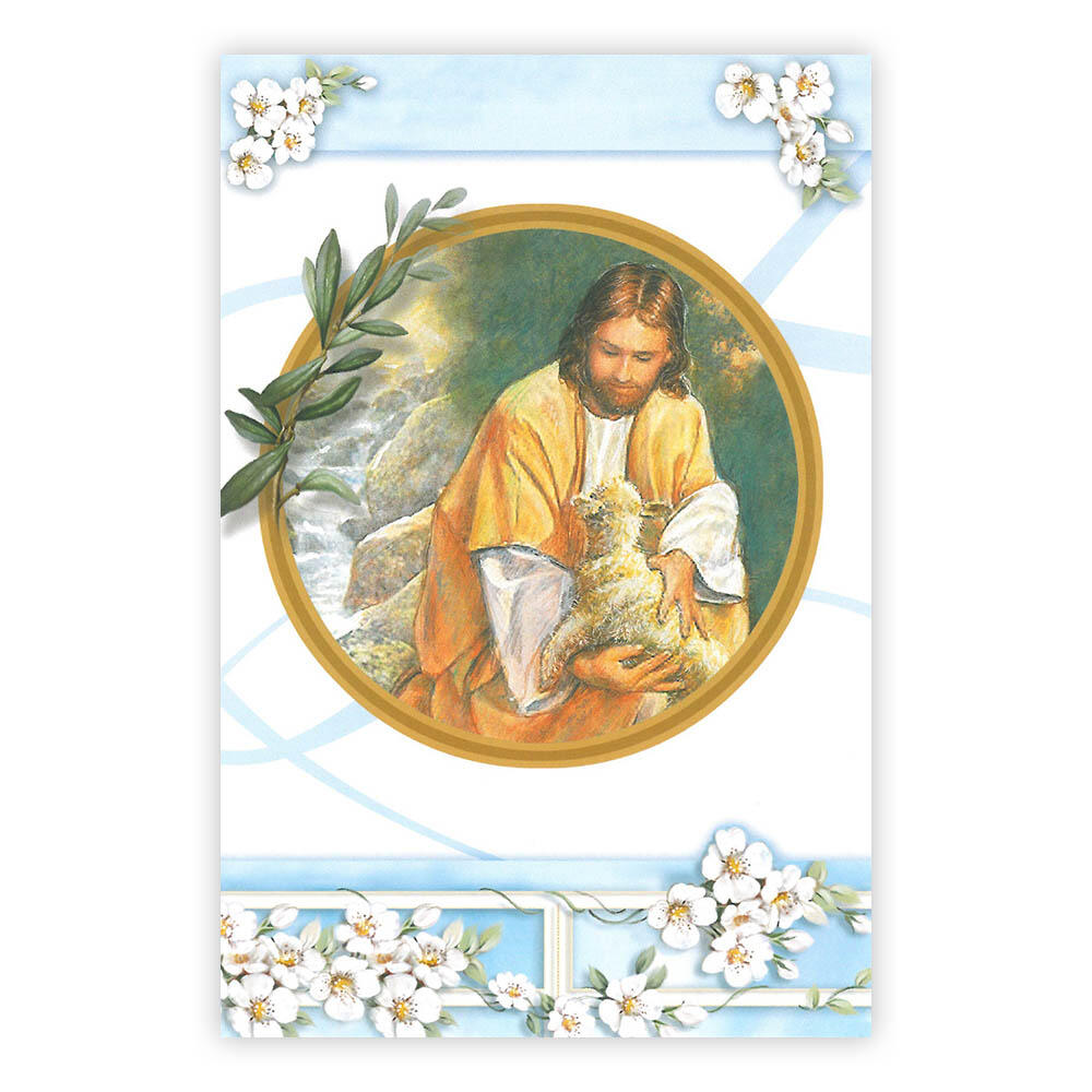 Jesus med lammet. Dobbelt kort m/konv, 11,5x16,5 cm (306530)