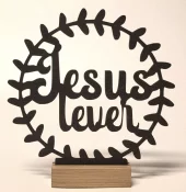 Jesus lever-krans på sokkel, mørkt tre, 18 cm