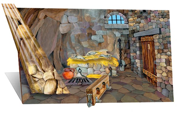 Flanellograf, Liten (40x60cm), Overlegg, Fengsel-scene