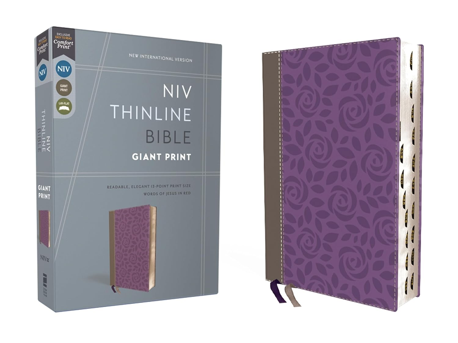 NIV - Thinline Bible, Giant Print, Leathersoft, Gray/Purple, Red Letter, Thumb Indexed, Comfort Prin