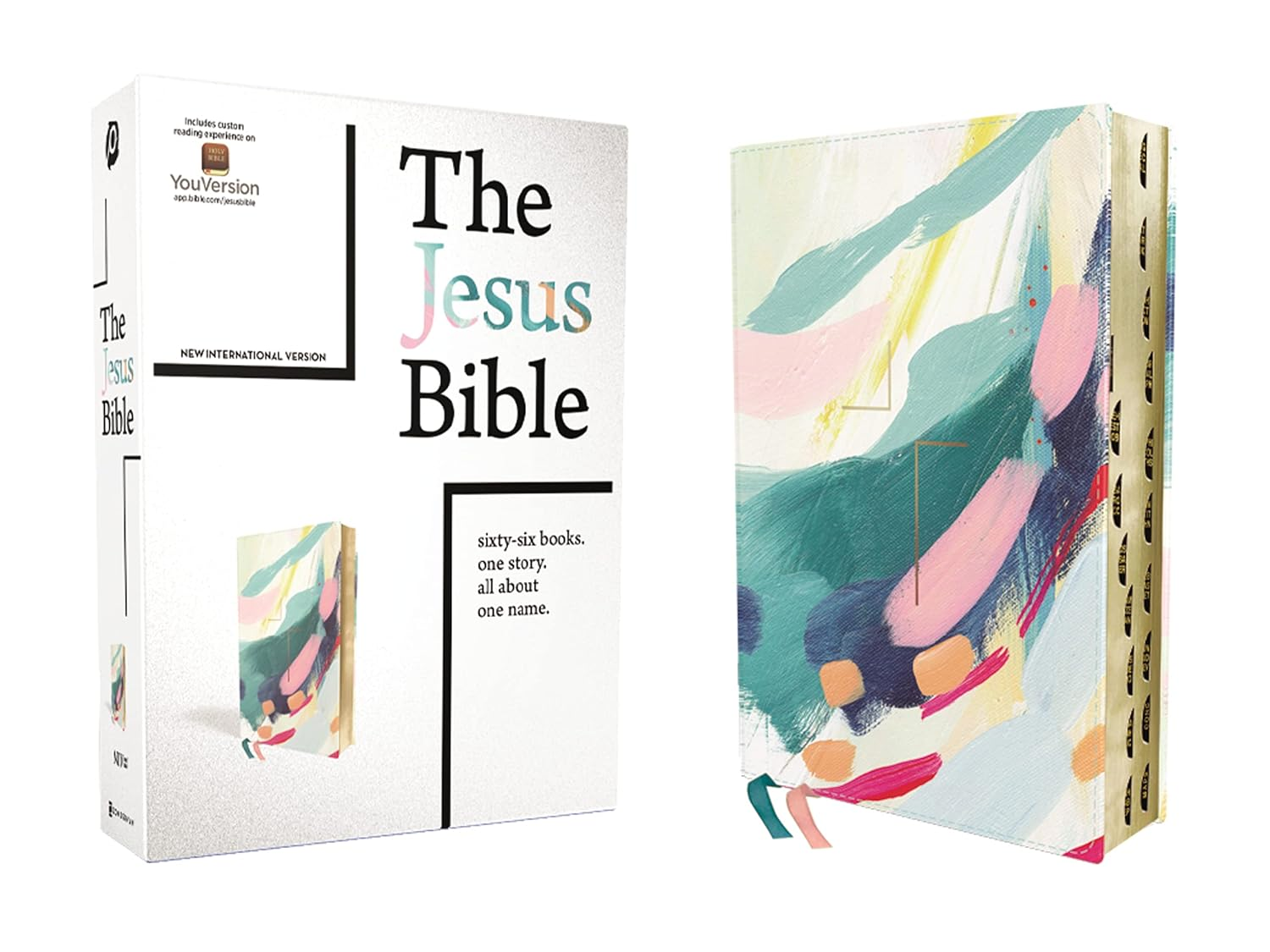 NIV - Jesus Bible, Artist Edition, Leathersoft, Multi-Color/Teal, Thumb Indexed, Comfort Print