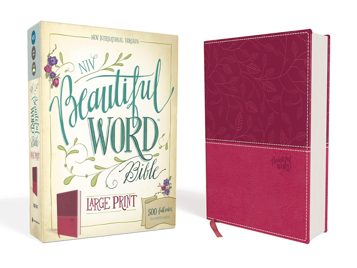 NIV - Beautiful Word Bible, Large Print, Imitation Leather, Pink: 500 Full-Color Illustrated Verses